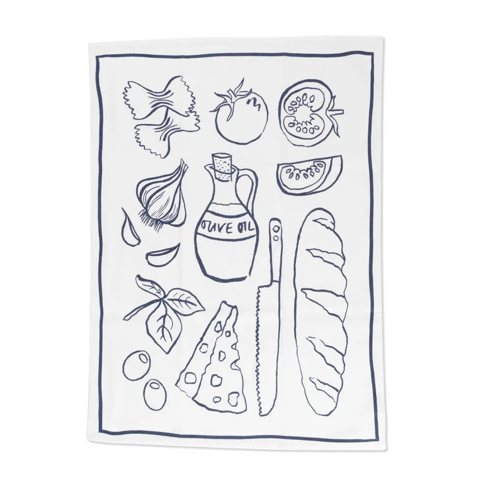 New Bistro Ingredients Tea Towel Navy Tea Towels