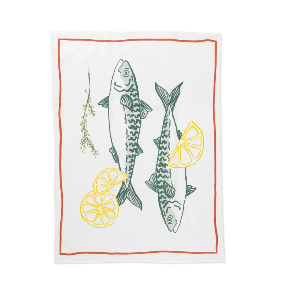 Discount Bistro Mackerel & Prawn Illustration Tea Towels (Set of 2) Tea Towels