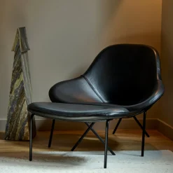 Outlet Cross Leg Lounge Chair Tosca Leather Black In Stock | Chairs, Stools & Benches