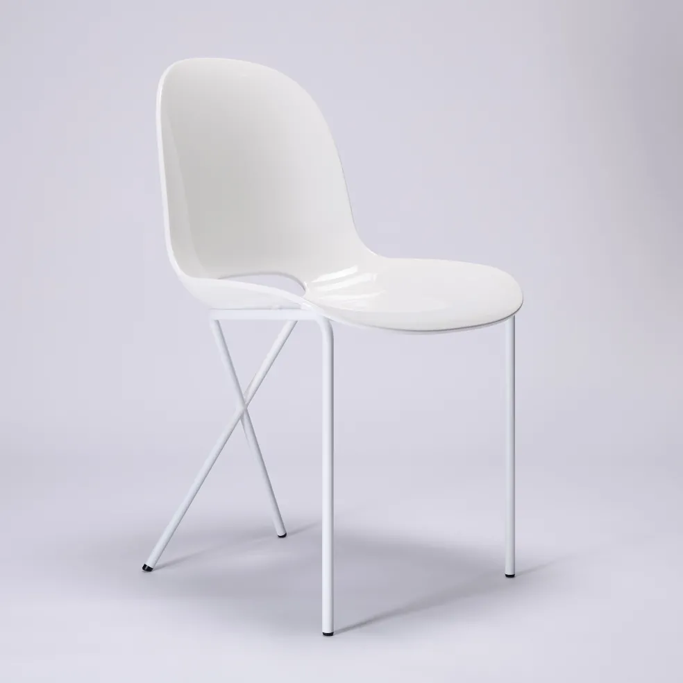 New Cross Leg Side Chair - Gloss - White Chairs, Stools & Benches