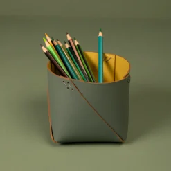 Fashion Cuero Two Tone Desk Tidy Eucalyptus & Mustard Desk Accessories | Gifts Under £50