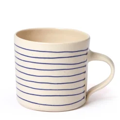 Online Horizontal Stripe Breakfast Mug Blue Mugs, Cups & Jugs | Gifts Under £50