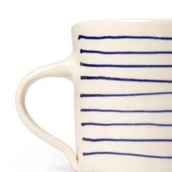 Online Horizontal Stripe Breakfast Mug Blue Mugs, Cups & Jugs | Gifts Under £50