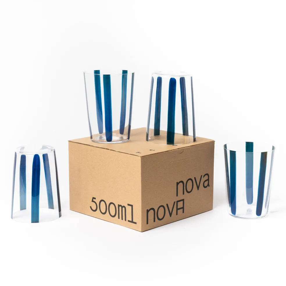 Clearance Nova Stripe Navy 500ml (Set of 4) Glassware | Get It In Time For Christmas