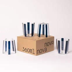 New Nova Stripe Navy 360ml (Set of 4) Glassware | Get It In Time For Christmas