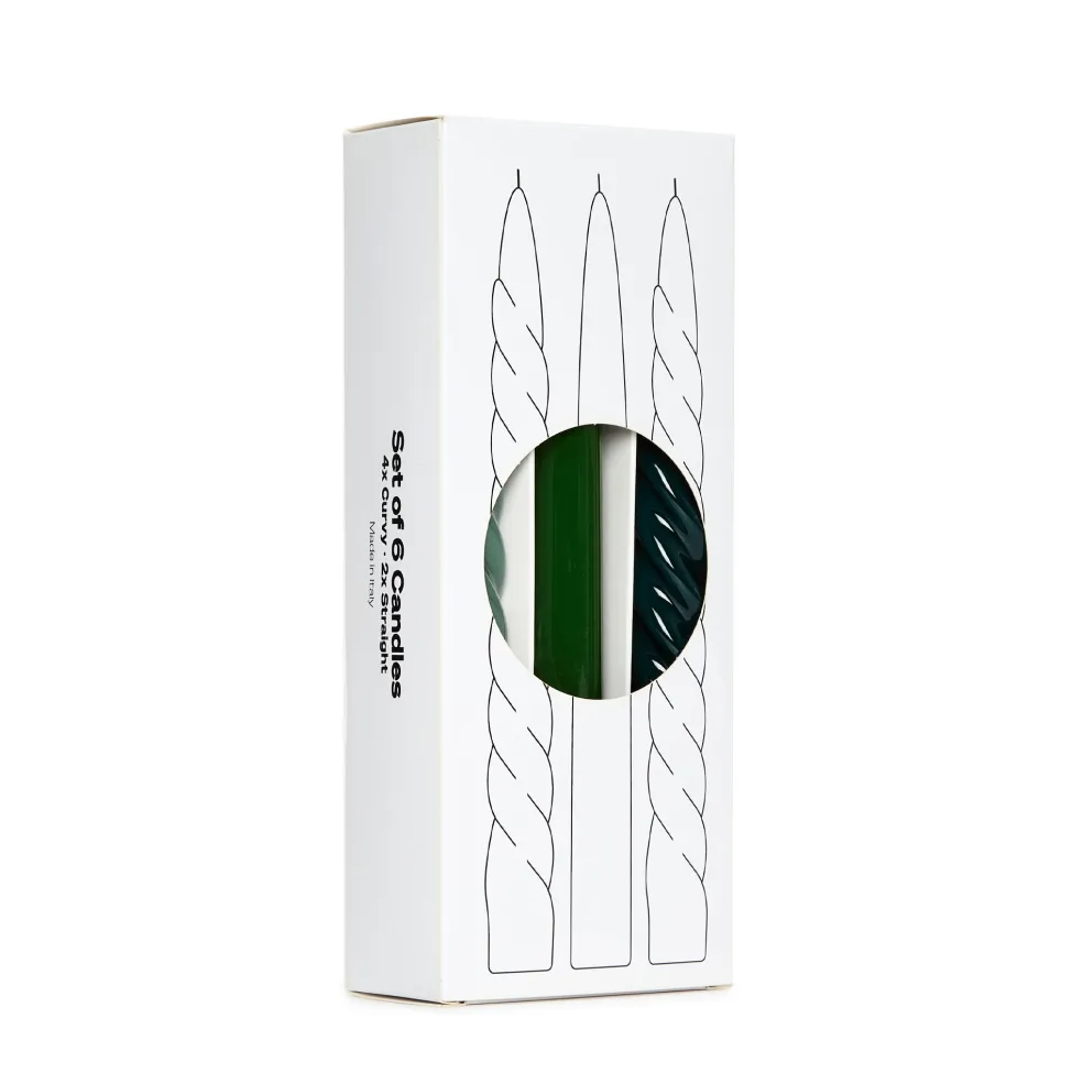 Store Set of 6 Twist & Straight Candles Green 20cm Candles, Holders & Diffusers | Gifts Under £50