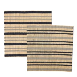 New Stripe Bamboo Square Placemats Set of 2 Navy & Grey Placemats & Coasters | Table Settings