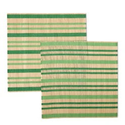 Outlet Stripe Bamboo Square Placemats Set of 2 Moss Green & Bottle Green Placemats & Coasters | Table Settings