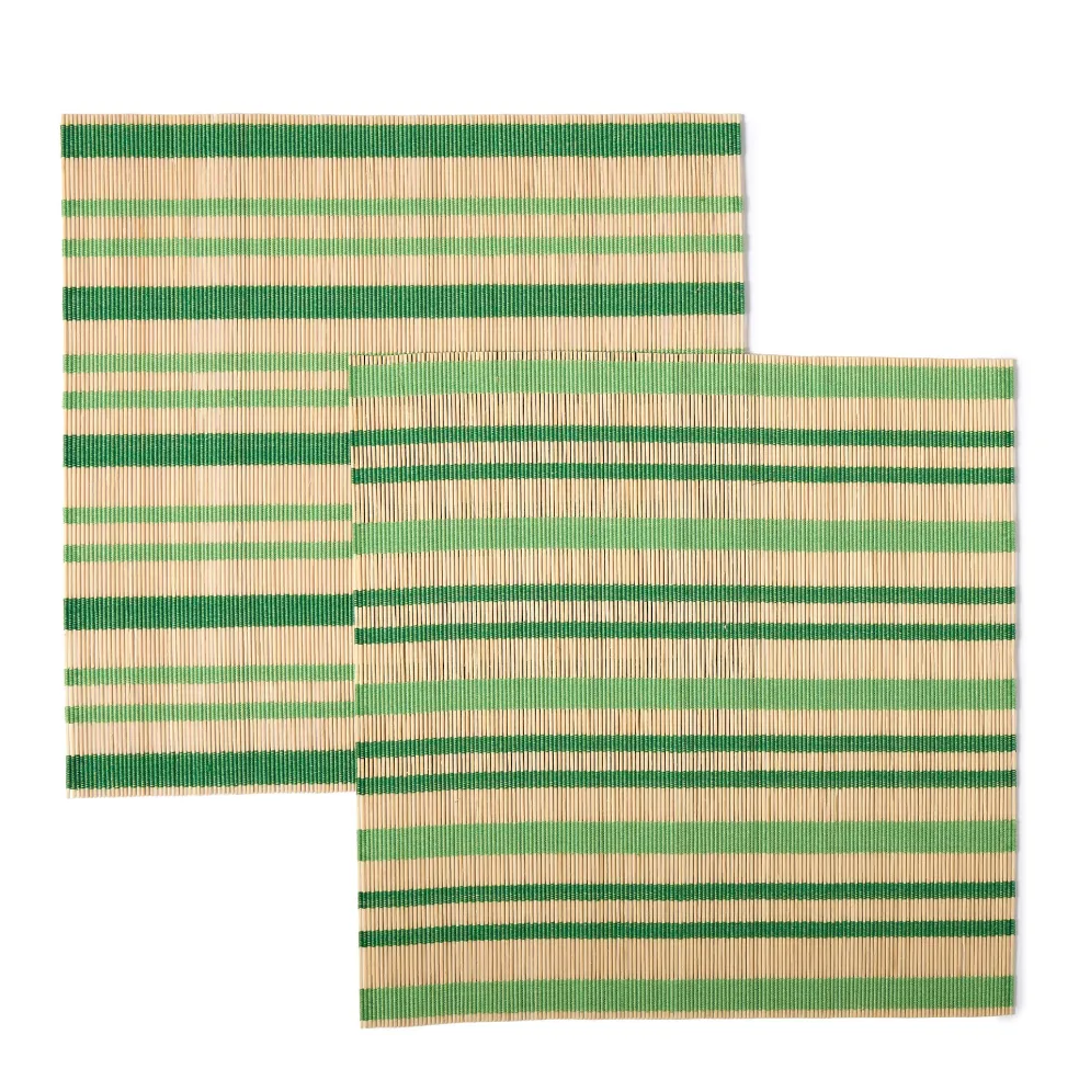 Outlet Stripe Bamboo Square Placemats Set of 2 Moss Green & Bottle Green Placemats & Coasters | Table Settings