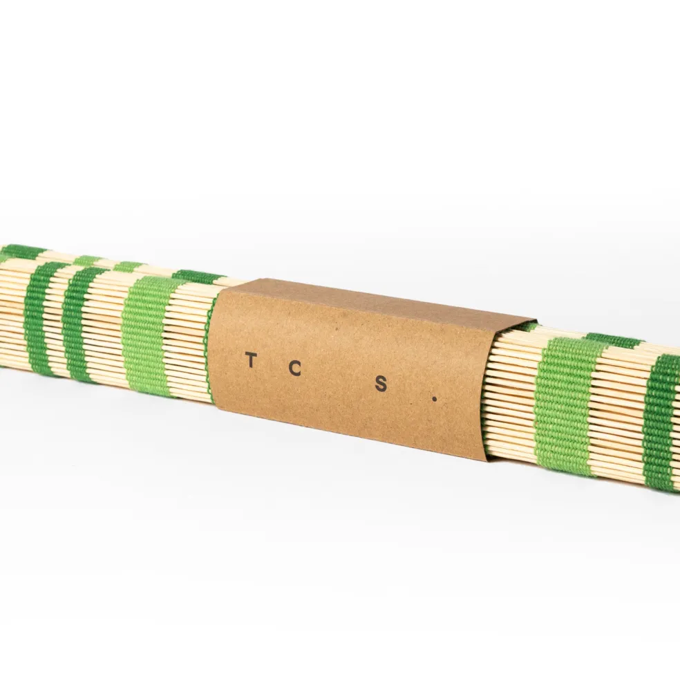 Outlet Stripe Bamboo Square Placemats Set of 2 Moss Green & Bottle Green Placemats & Coasters | Table Settings