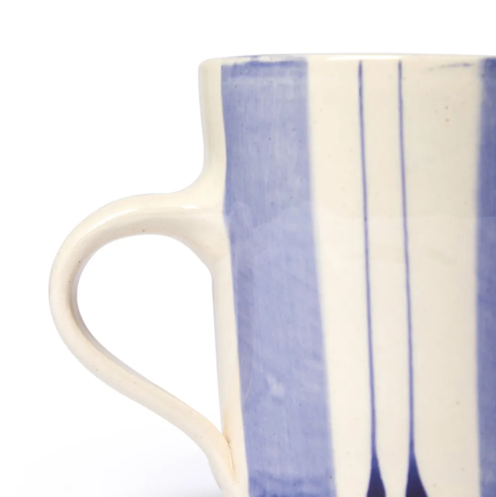 Clearance Vertical Stripe Breakfast Mug Blue Mugs, Cups & Jugs | Gifts Under £50