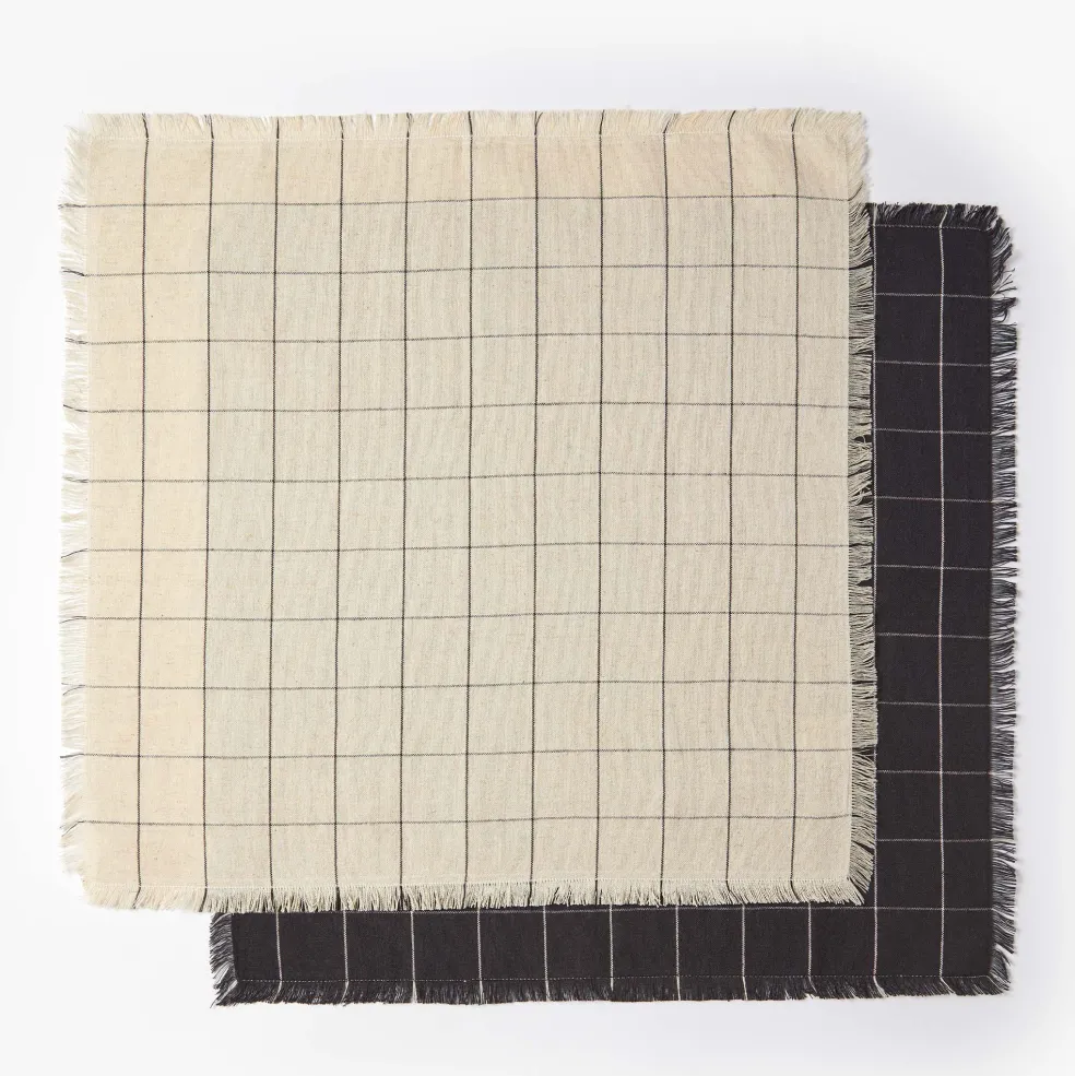 Clearance Woven Check Linen Napkin Black 45 x 45cm Napkins | Get It In Time For Christmas